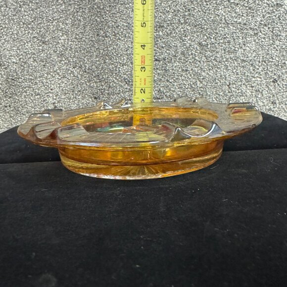 MARIGOLD CARNIVAL GLASS ASHTRAY w/ Matchbook Holder STARBURST smoking - J1308 - Picture 8 of 8